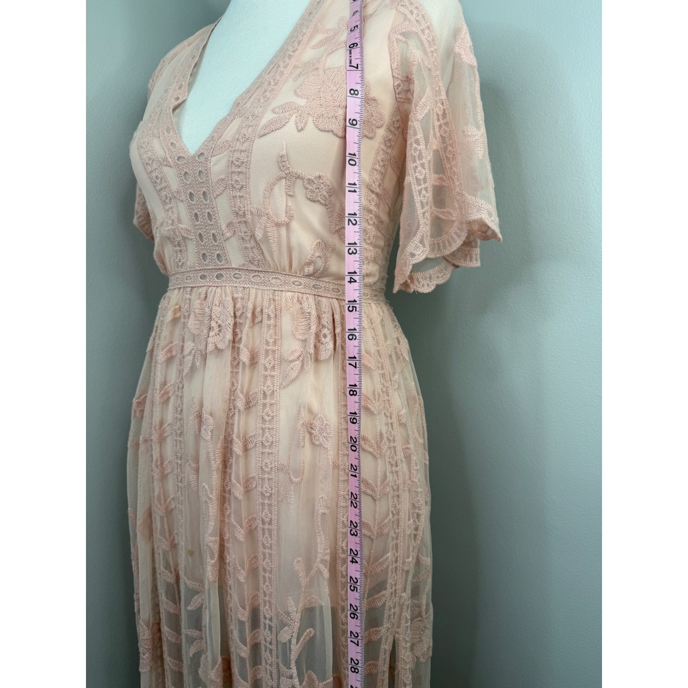 GB Gianni Bini Pink Lace Floral Embroidered Maxi Dress Romper Lining XS Boho - Picture 7 of 16